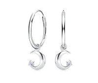 Crystal Moon Silver Hoop Earring HO-2736